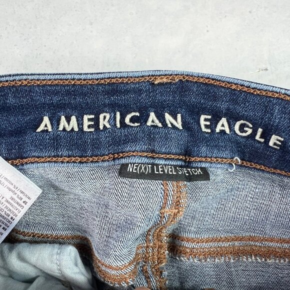 American Eagle Jeans Women 28x34* High Rise Skinny Kick Boot Blue Denim Tag 2 XL - Picture 7 of 16